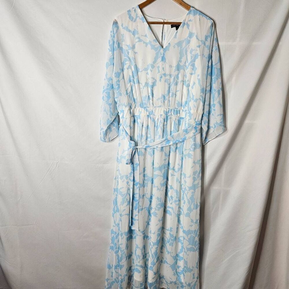 Lane Bryant Light Blue Floral Chiffon Like‎ Lightweight Maxi Dress sz 22